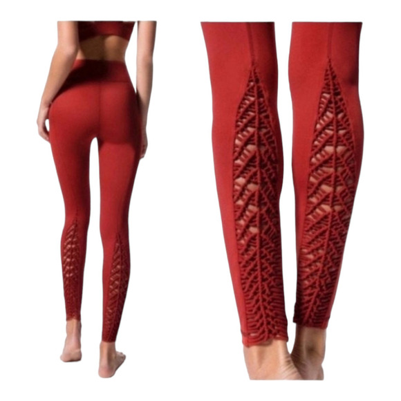 Carbon38 Red Dahlia Padang Macrame Active Leggings Size Small - Picture 1 of 5